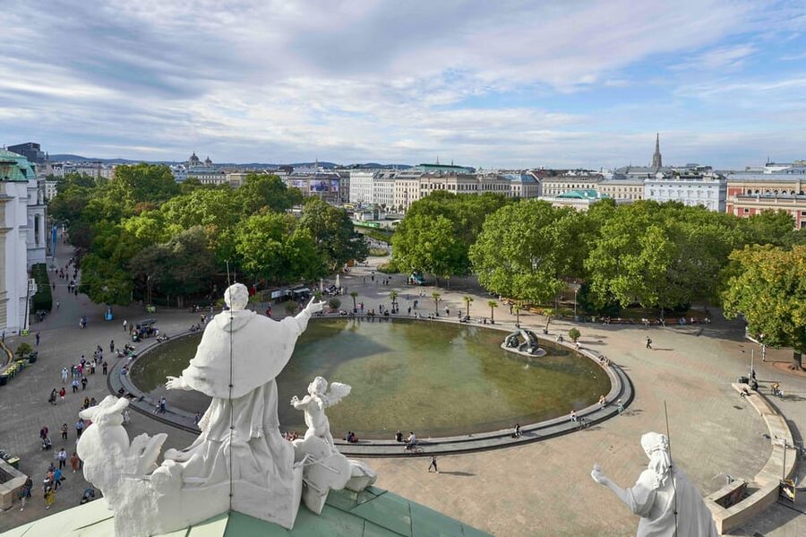 Karlskirche Entry Ticket with Panoramic Terrace Access - Treasury and the church model, understanding what you’re seeing