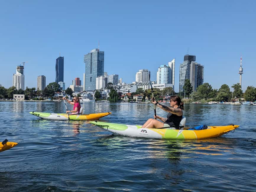 Vienna: Guided Kayaking Tour - UN views, diplomacy energy, and colorful lakeside huts